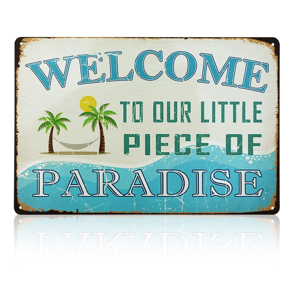 ManRule welcome sign for front door in vintage metal style, adds curb appeal.