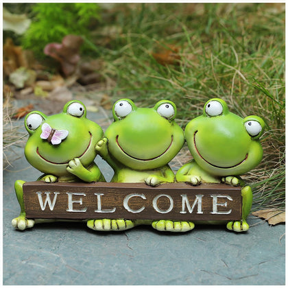 Mantaoilfe cute 3-pack frog statue with welcome sign for indoor or outdoor display.