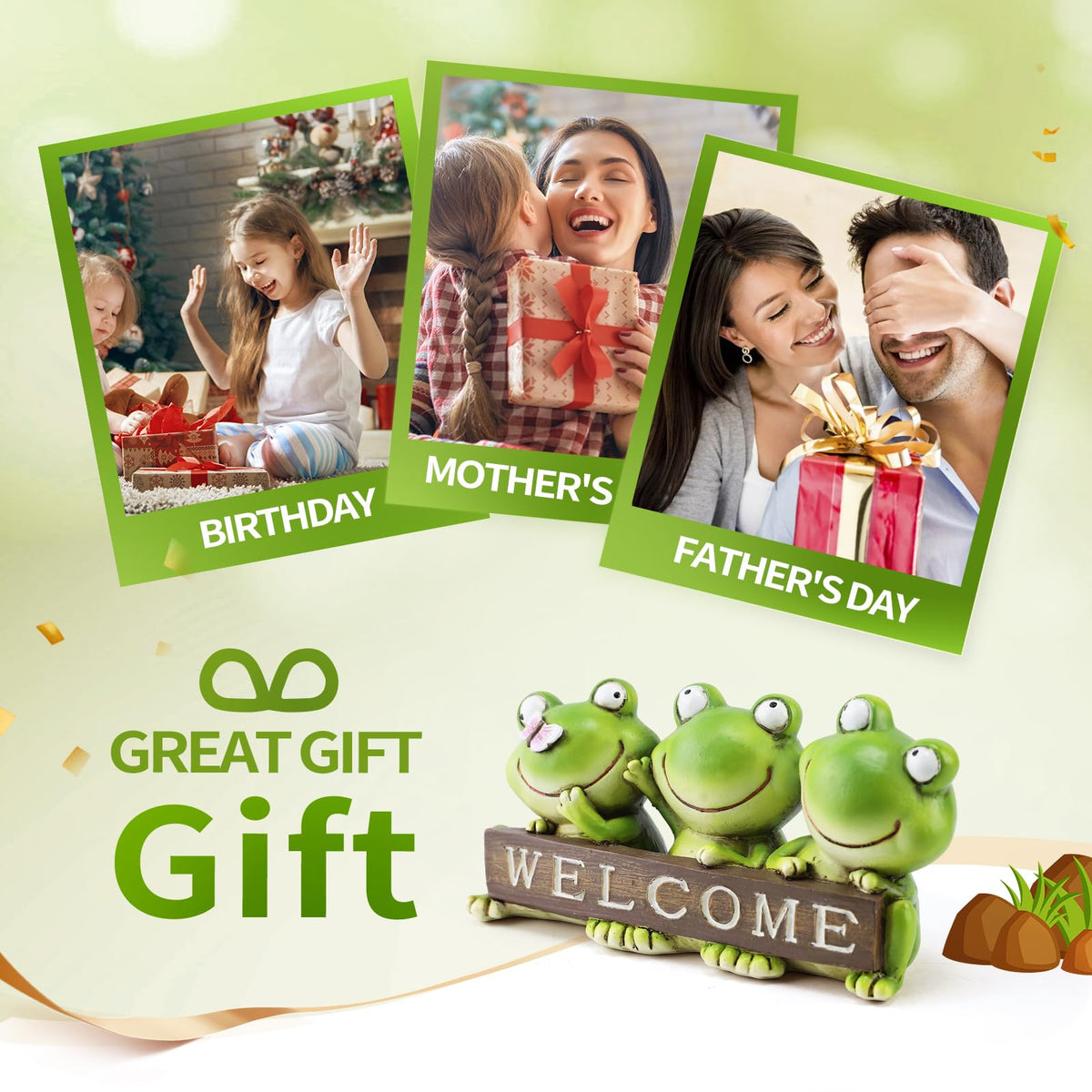 Mantaoilfe welcome-sign frog statue brightens entryways and balconies.
