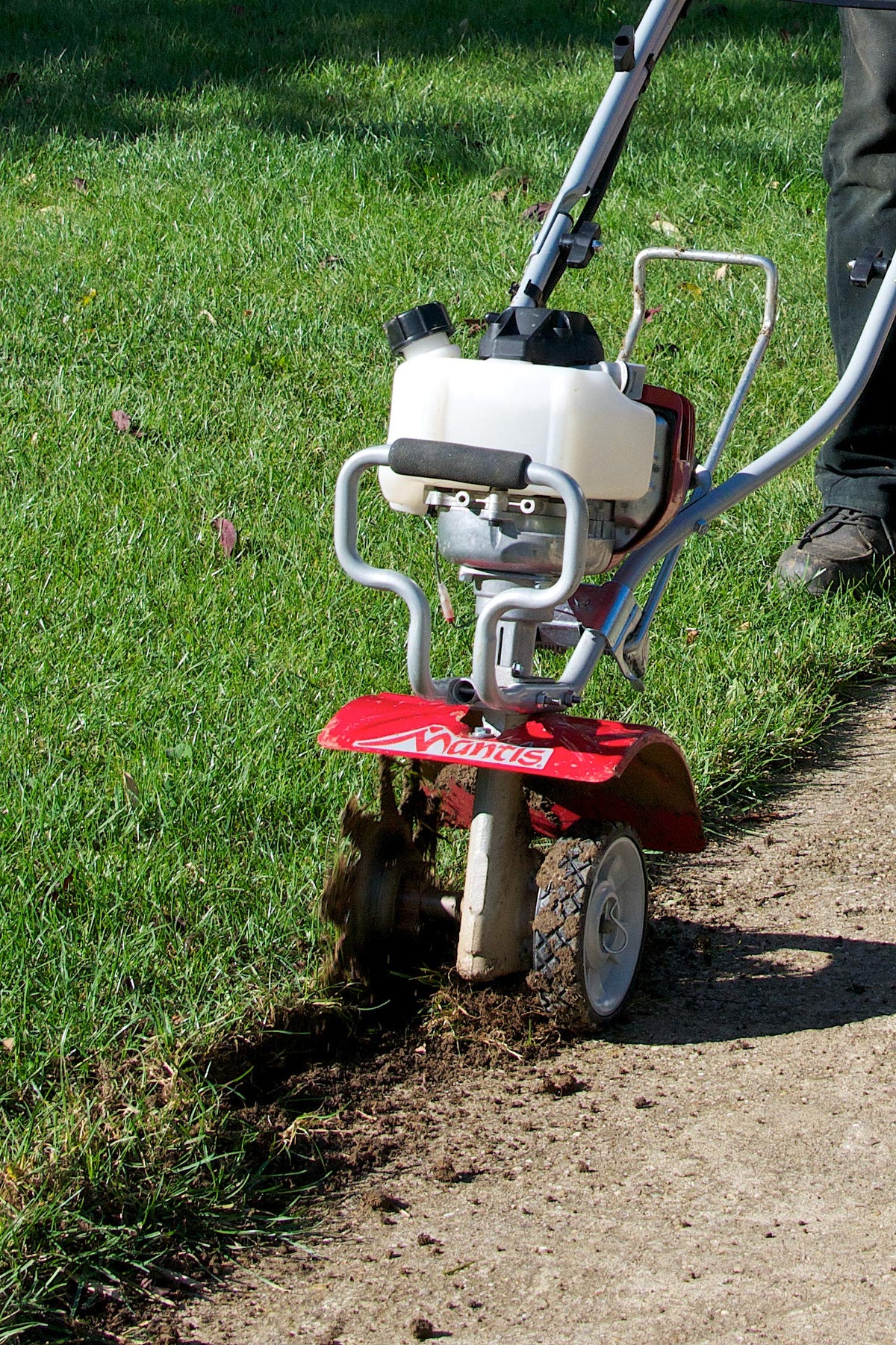 USA-made Mantis border edger attachment showcasing sturdy construction.