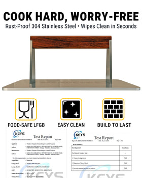 Manucode stainless steel press, flat-bottom design supports stable cooking.