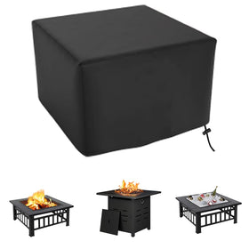 Maobutte square fire pit cover fitted on a 28-inch pit to keep rain out.