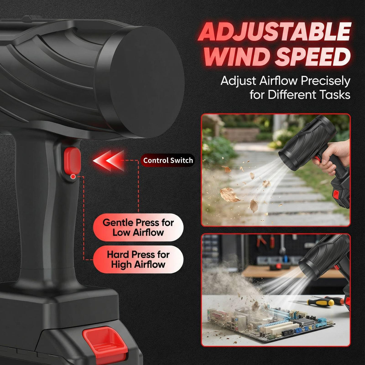 MAOGOOR cordless blower operates quietly for yard maintenance.