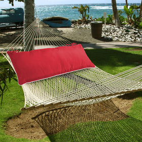 Maphissus 36in pillow adds comfort for reading in a hammock.