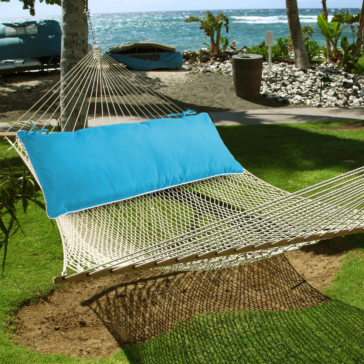 Maphissus 36-inch pillow cozying up any hammock for resting.