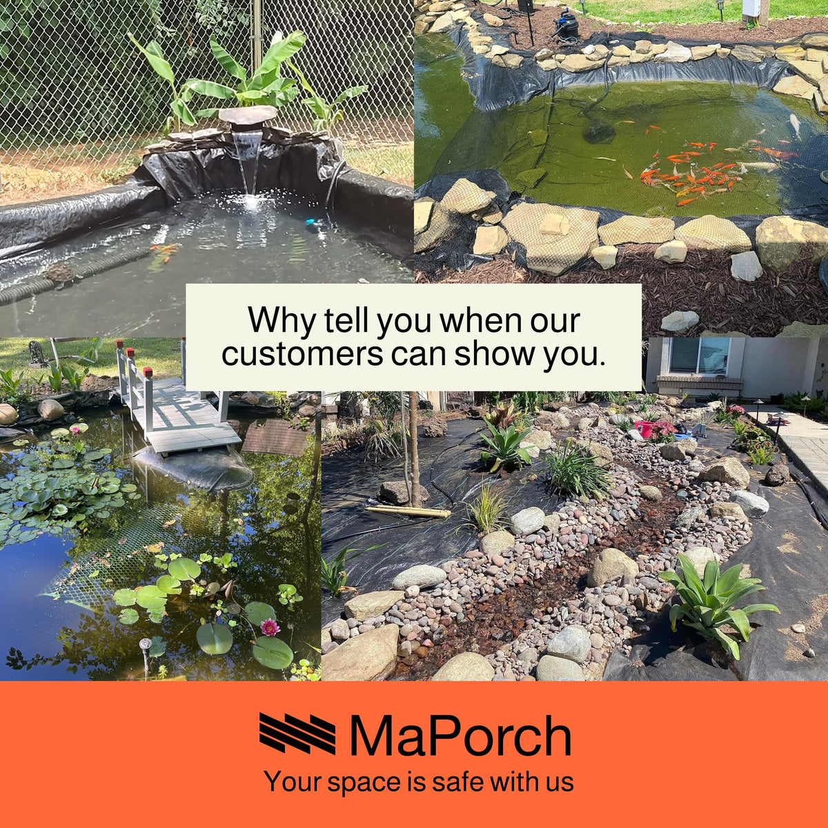 MAPORCH heavy-duty liner ships ready for quick pond setup