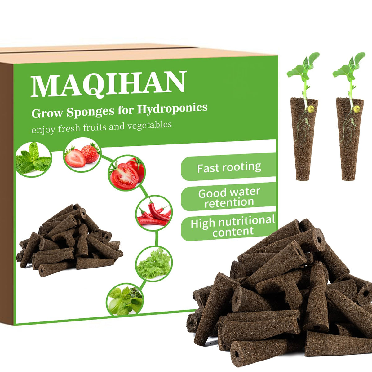 MAQIHAN 100 grow sponges for hydroponics enable easy seed germination.