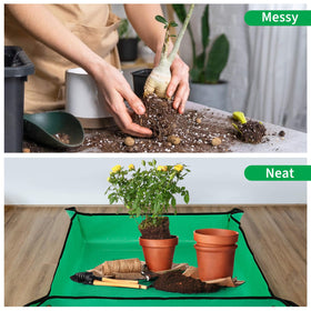 MAQIHAN repotting mat used as reusable garden tray to catch soil.