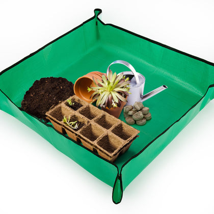 MAQIHAN repotting mat laid out for indoor plants, spacious 26x26 workspace.