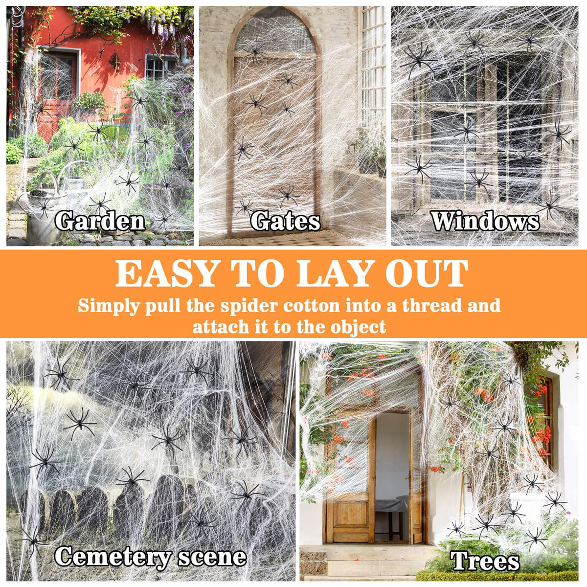 MAQIHAN spider webs fake-spiders-pack adds dramatic detail for haunted scenes.