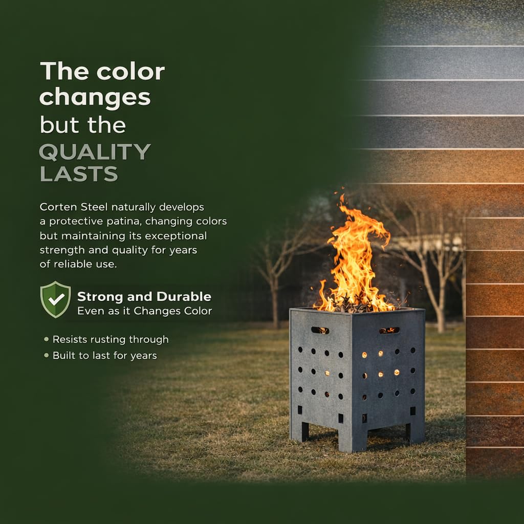 Mesh lid on the Marabuut burn barrel contains sparks during yard waste burning.