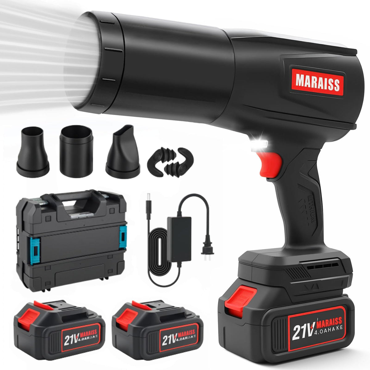 Maraiss cordless leaf blower with dual battery pack for long patio cleanup.
