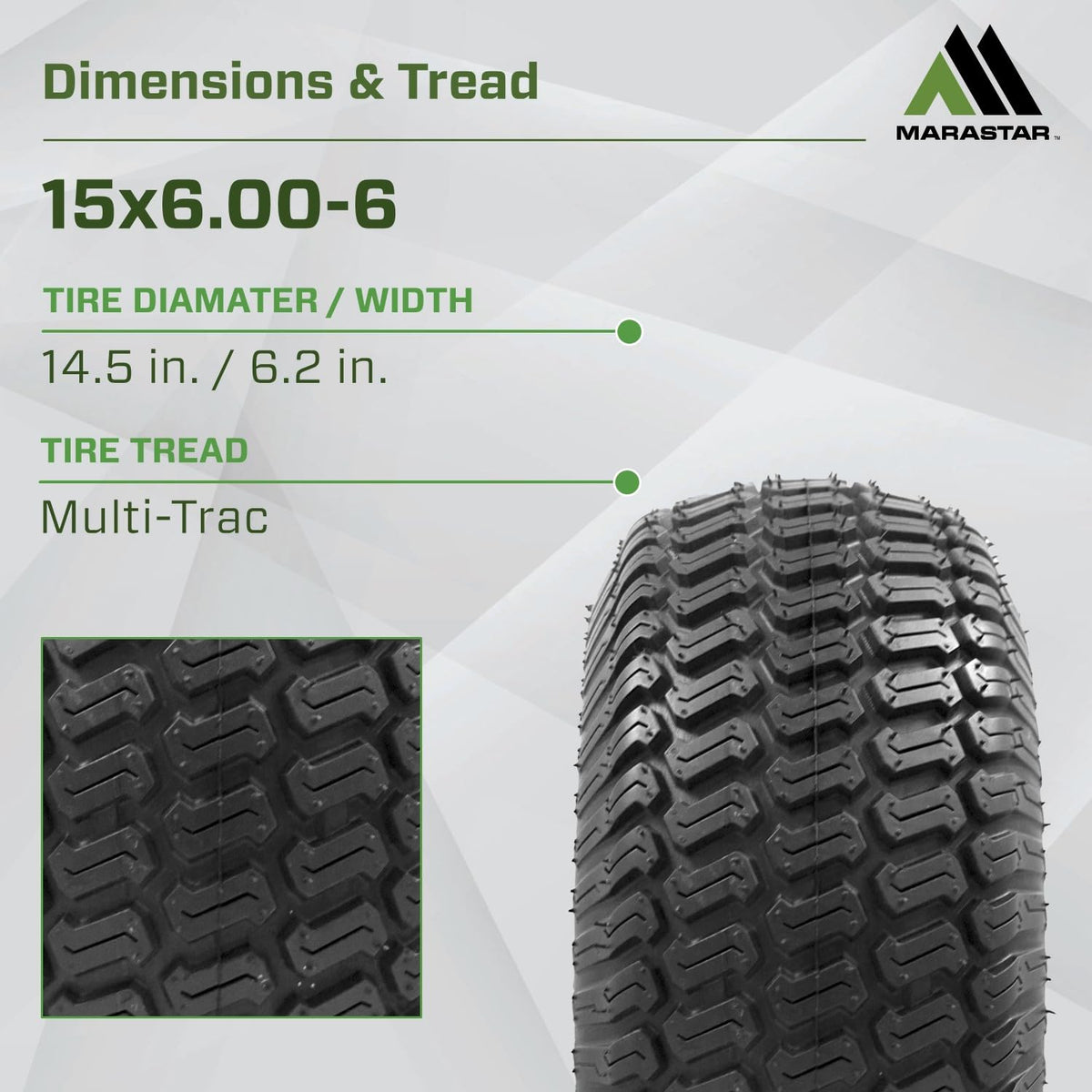 MARASTAR 21426 Multi-Trac tread delivers solid traction and durability.