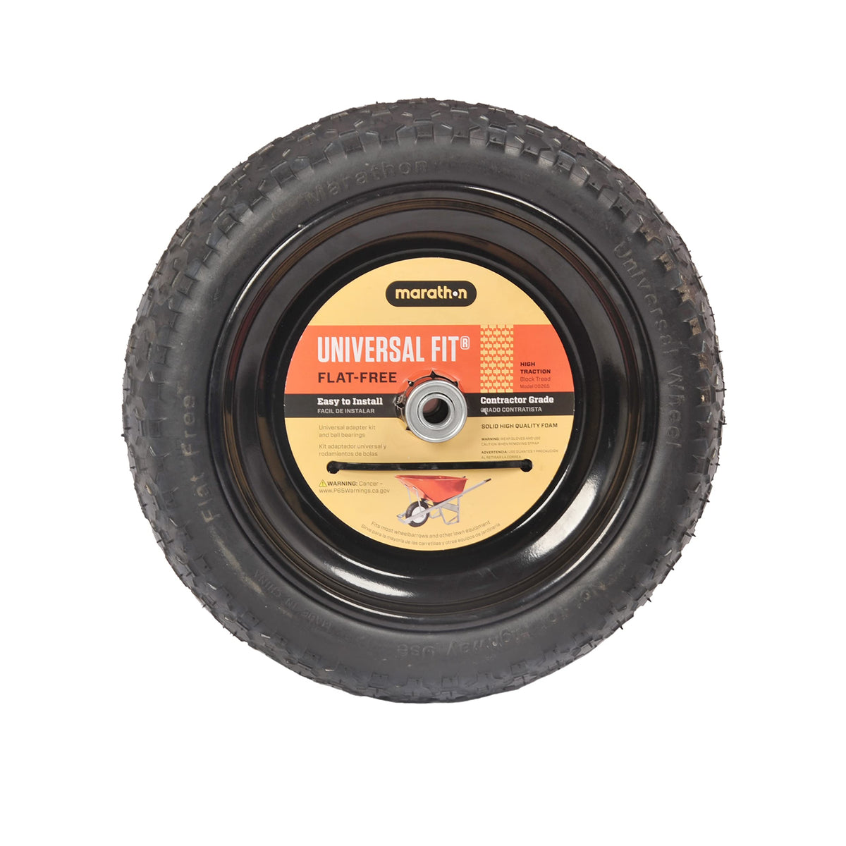 Marathon flat-free tire close-up shows durable polyurethane foam construction