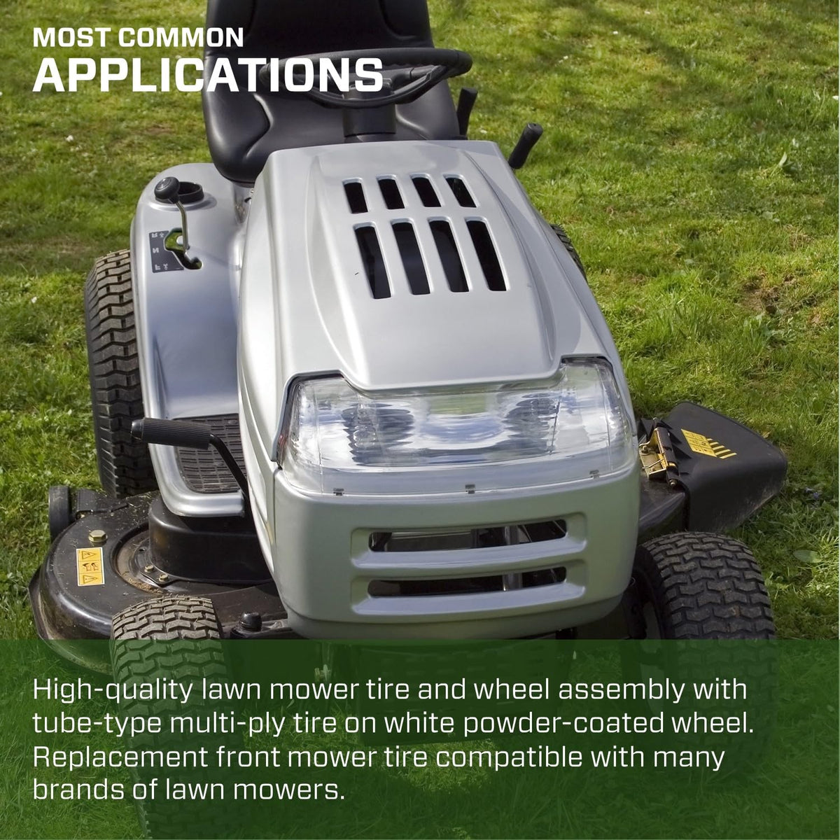 Replacement lawn mower tire by Marathon; confirm measurements before fitting.