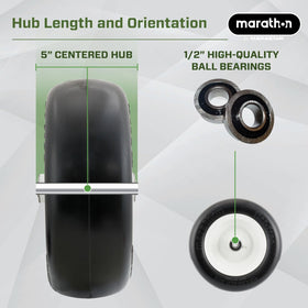 Non-marking Marathon flat-free tire resists sun and temperature changes.