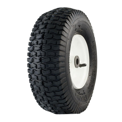Marathon 13x5-6 tire with turf tread for stable lawn mowing.