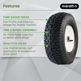 Pneumatic tire offers traction on soft turf during mowing.