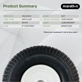 Solid steel wheel by Marathon enables fast, reliable replacement.
