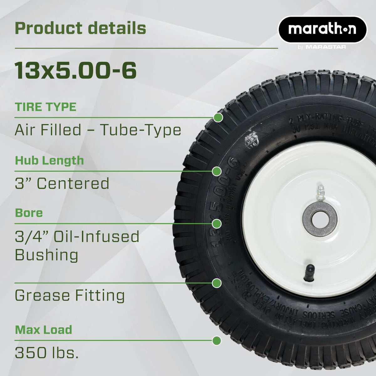 Marathon steel white wheel pre-mounted for quick installation.