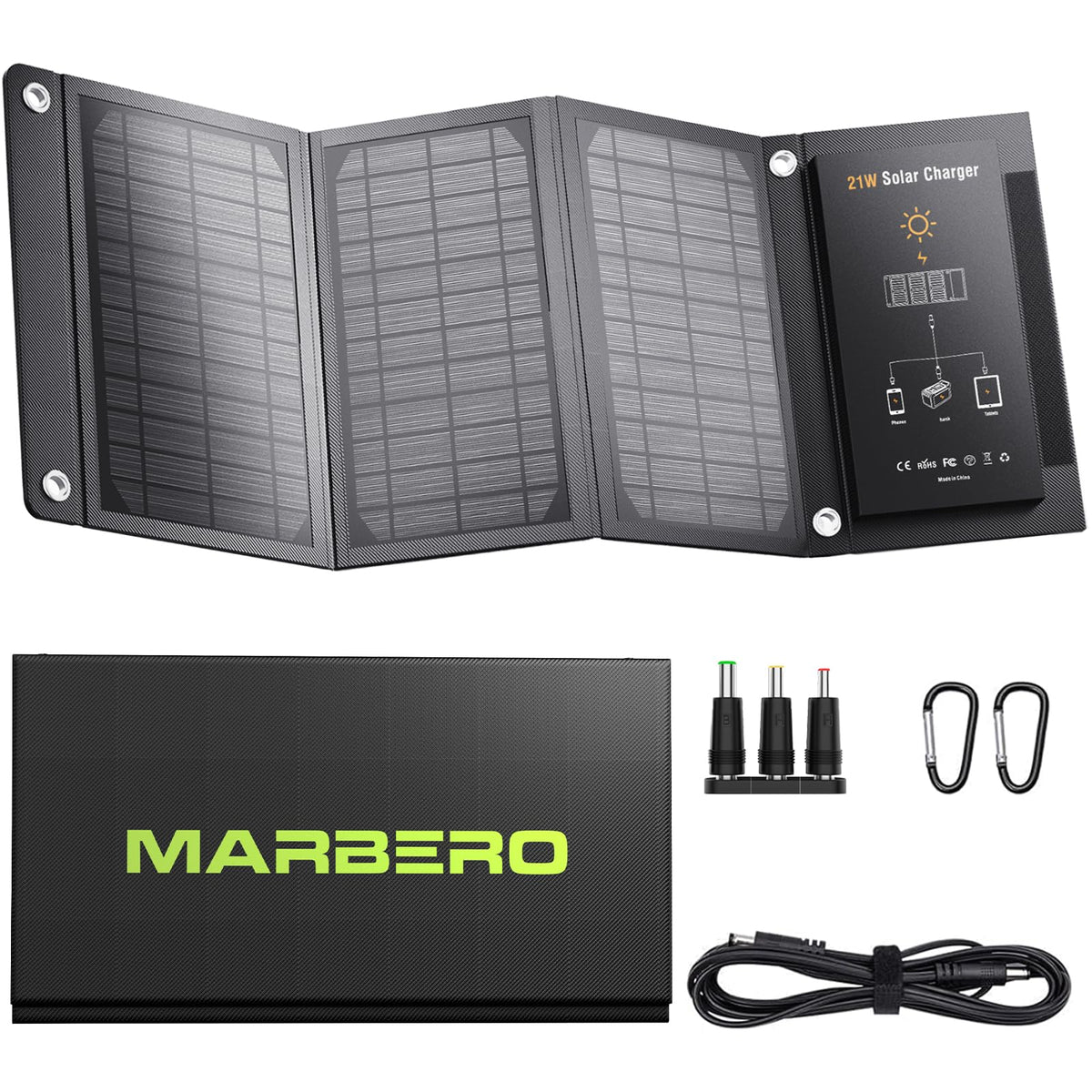 MARBERO 21W foldable solar panel folded for easy carrying