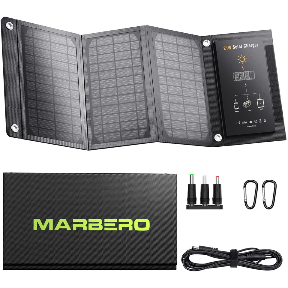 MARBERO 21W foldable solar panel folded for easy carrying