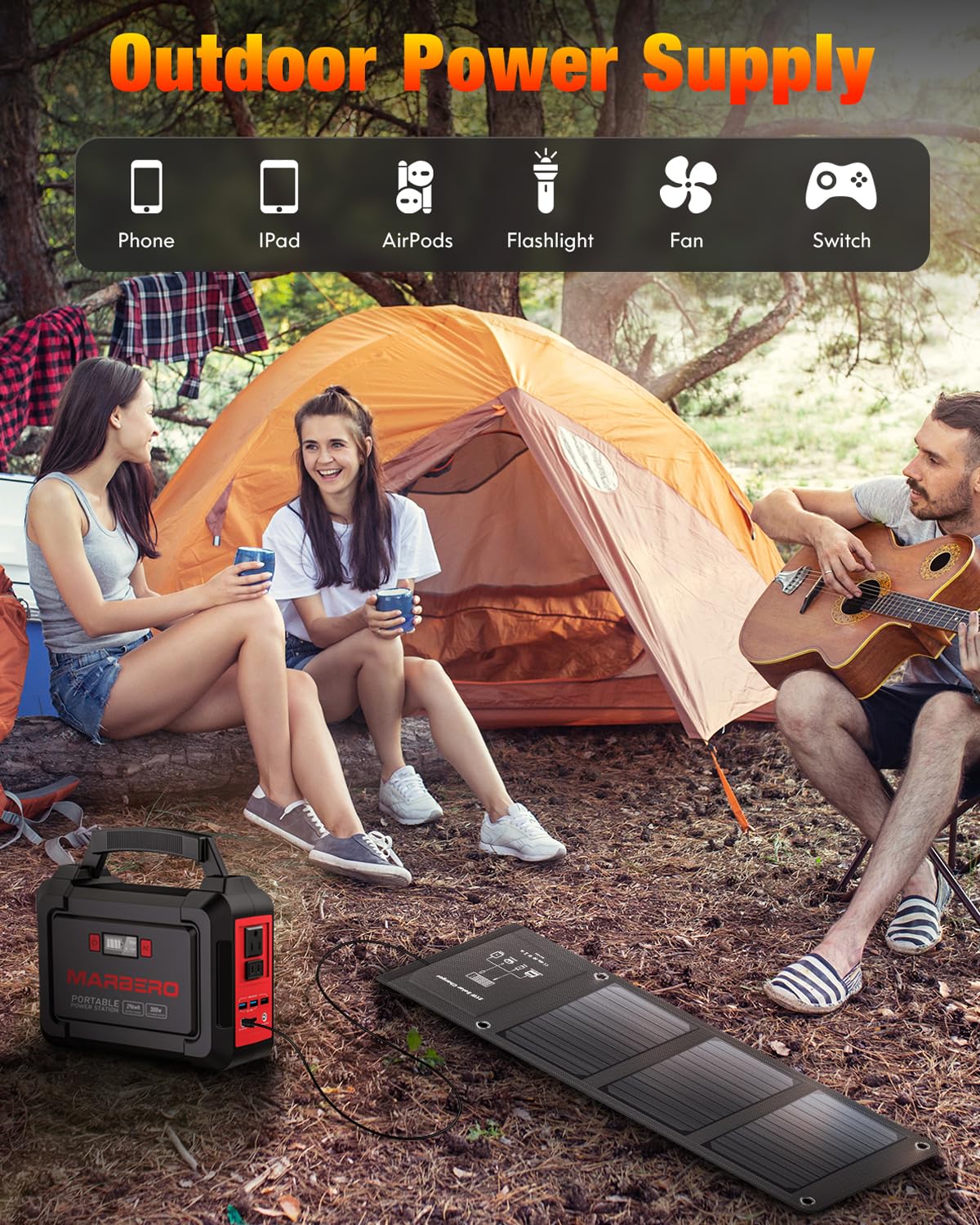 MARBERO 21W kit includes carabiners and adapters for setup