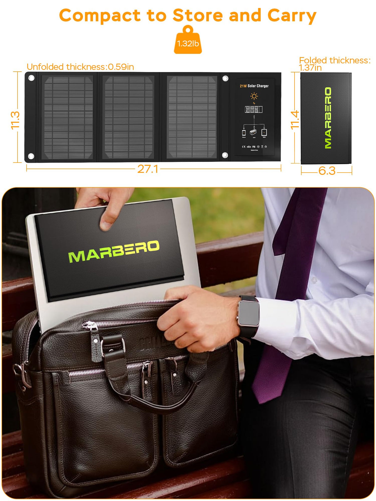 MARBERO 21W USB A and DC outputs ready to charge devices