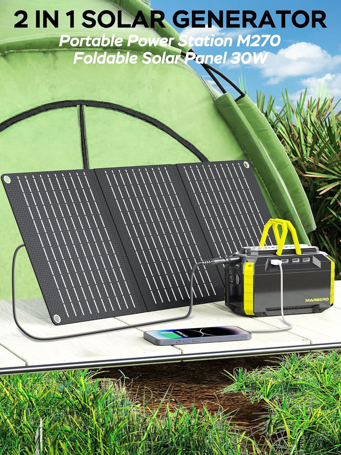 MARBERO 30W foldable solar panel folded neatly for compact outdoor charging
