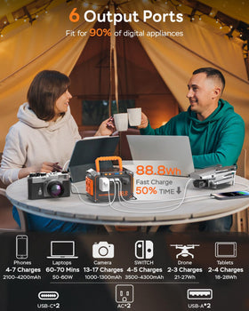 MARBERO 88.8Wh battery powers essentials during camping and emergencies.