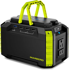 MARBERO 150Wh front view with AC outlet for outdoor use
