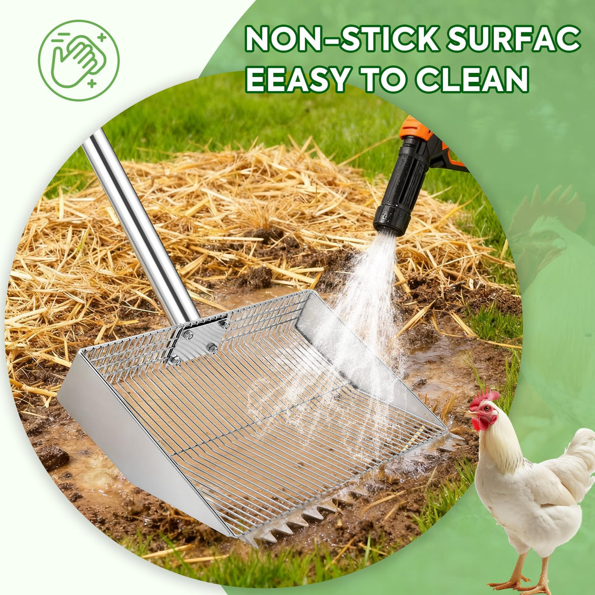 MarchingGreen side panels help prevent spills during bedding sifting.