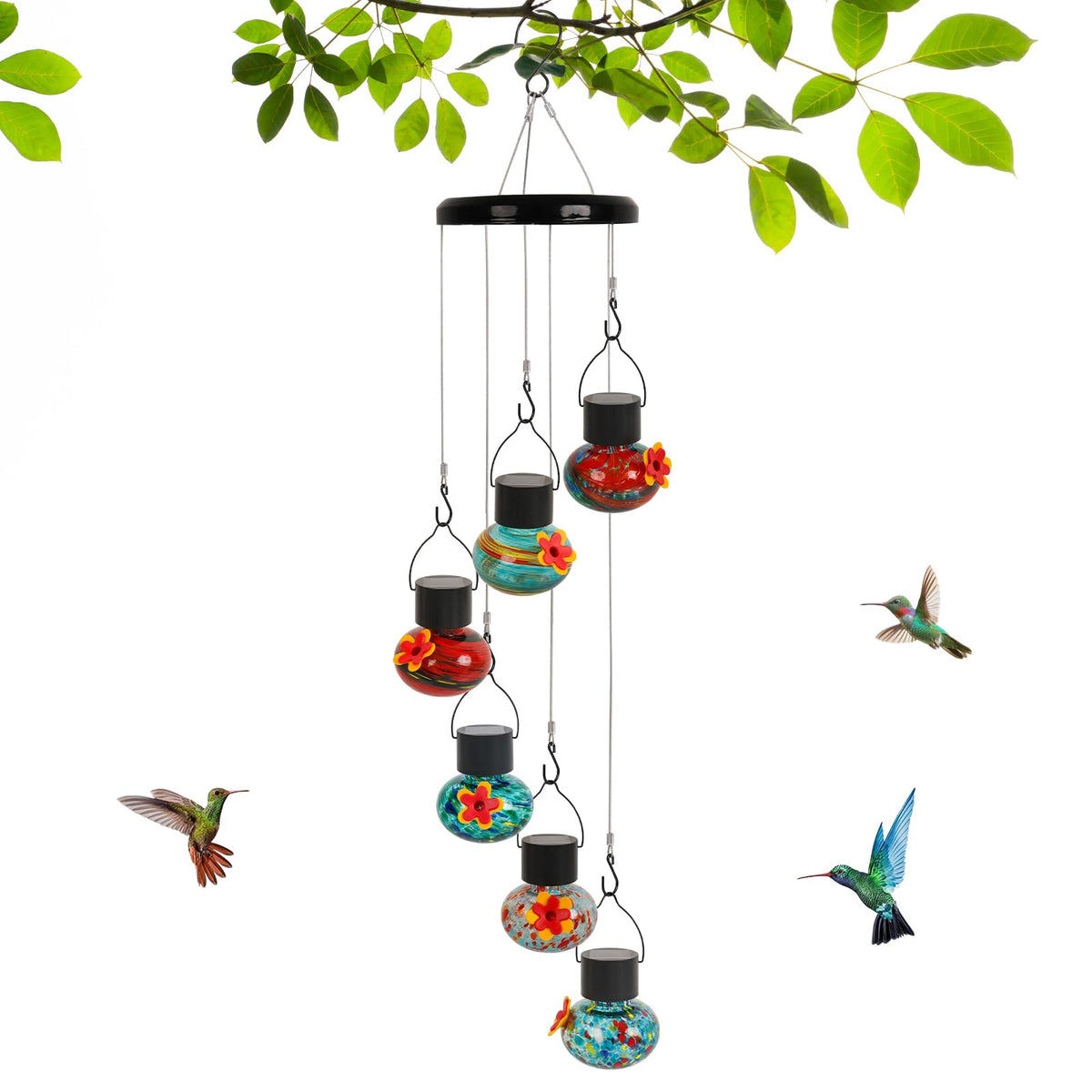 Marchrose solar hummingbird feeder with frosted glass and leak-proof ports for outdoor gardens