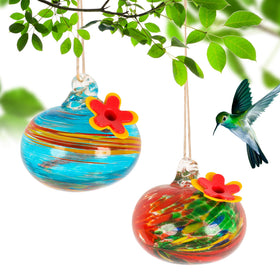 Marchrose two-piece blown glass hummingbird feeder ellipse attracts hummingbirds with vibrant color