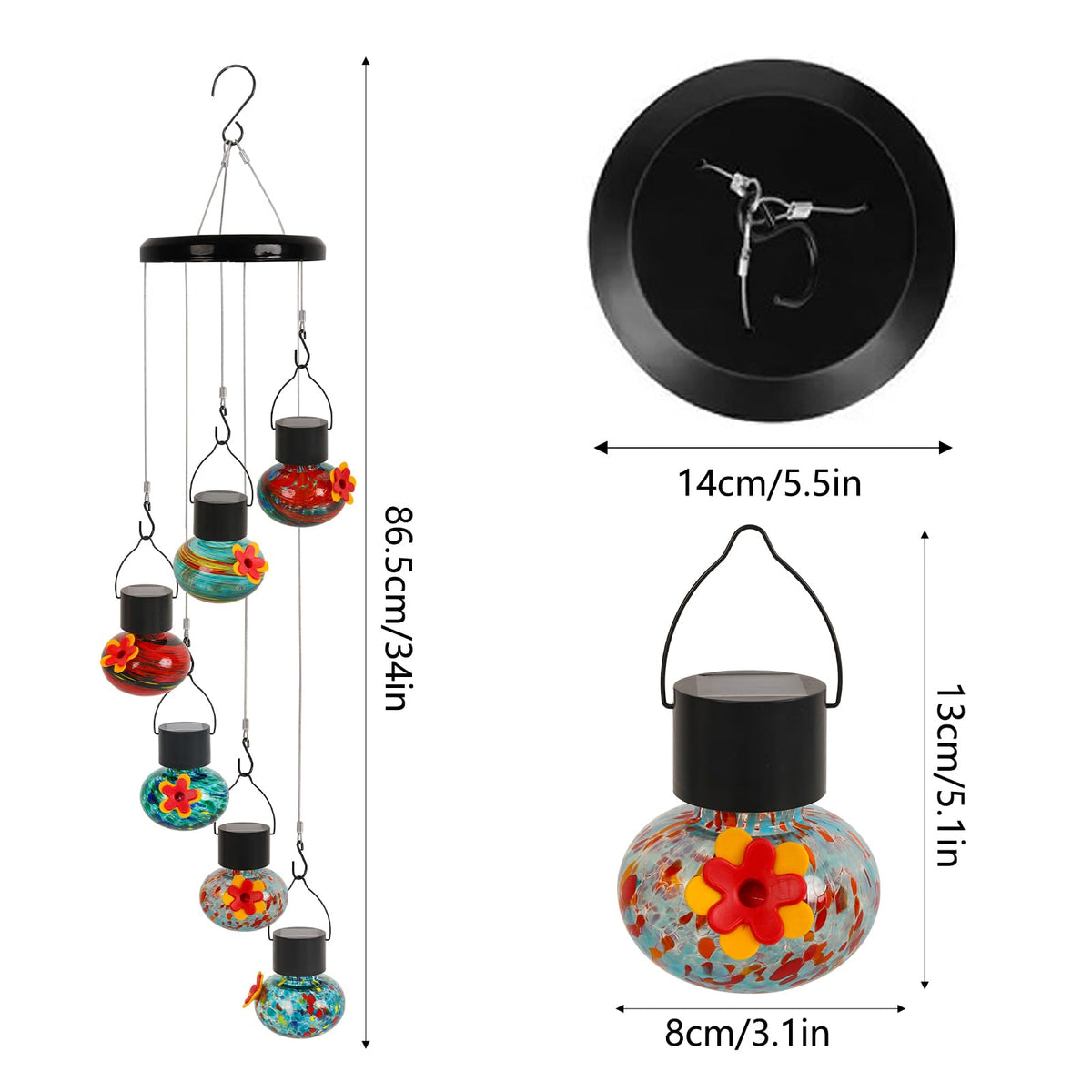 Marchrose feeder's six ports attract hummingbirds by day while weatherproof build supports year-round use