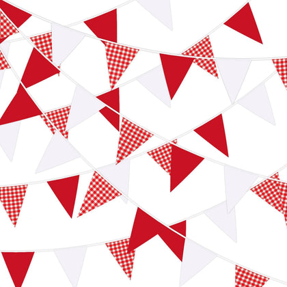 MARFOREVER pennant banner in red plaid checks adds festive outdoor decor.