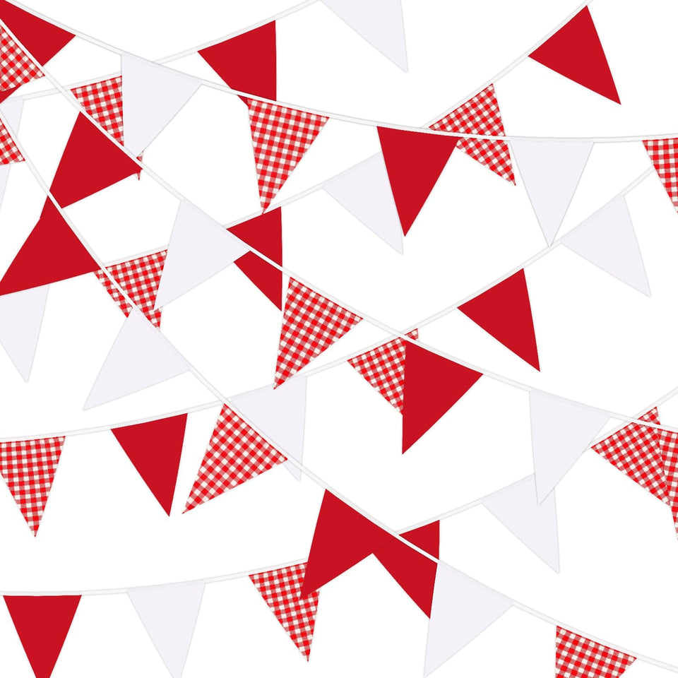 MARFOREVER pennant banner in red plaid checks adds festive outdoor decor.
