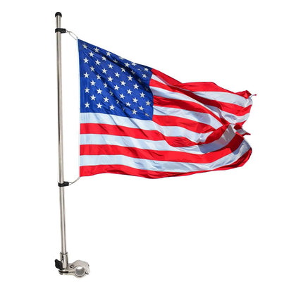MARINE CITY stainless base flag pole assembly on a boat for quick setup