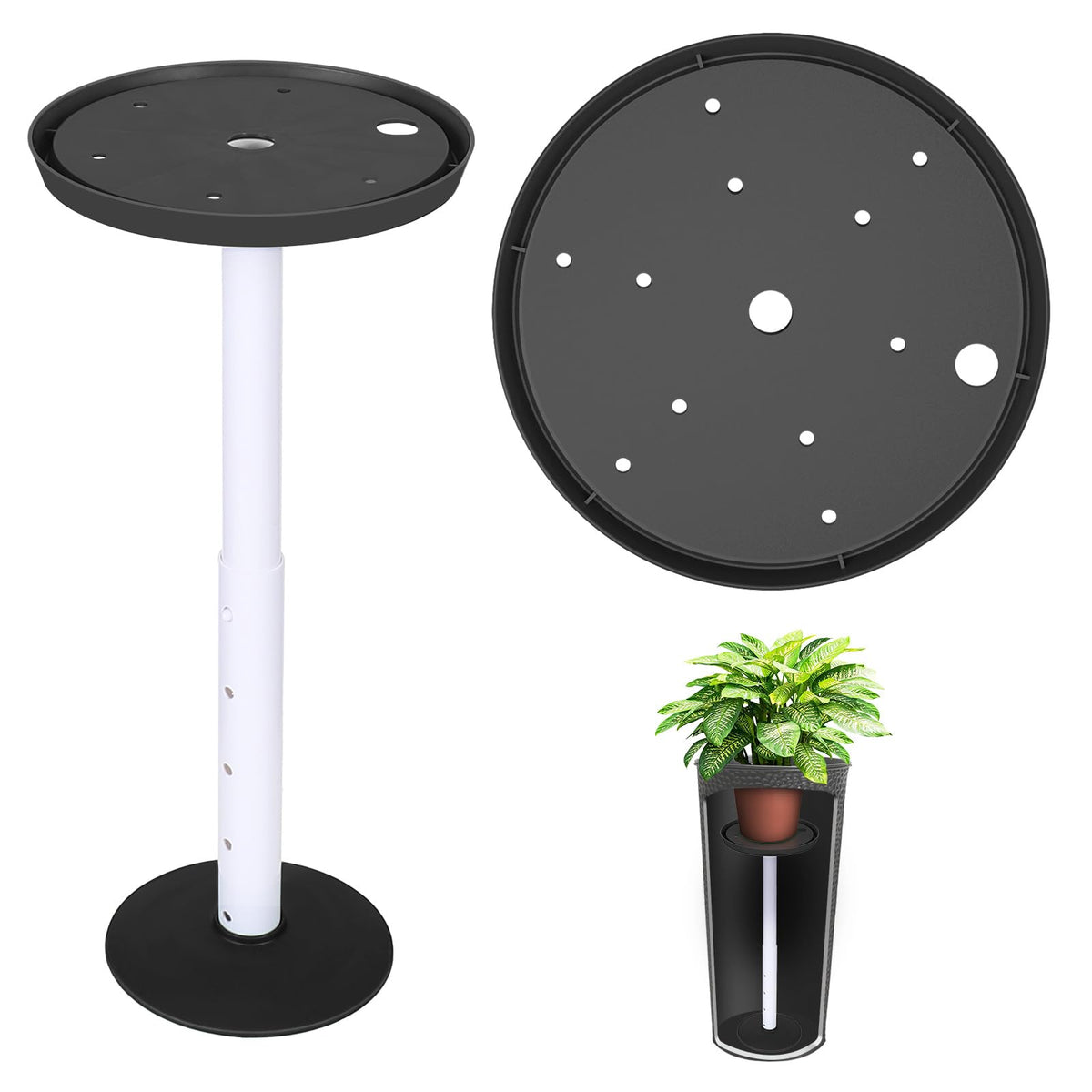 MARKBIT adjustable height planter insert demonstrates 11-17 inch rise for tall pots.