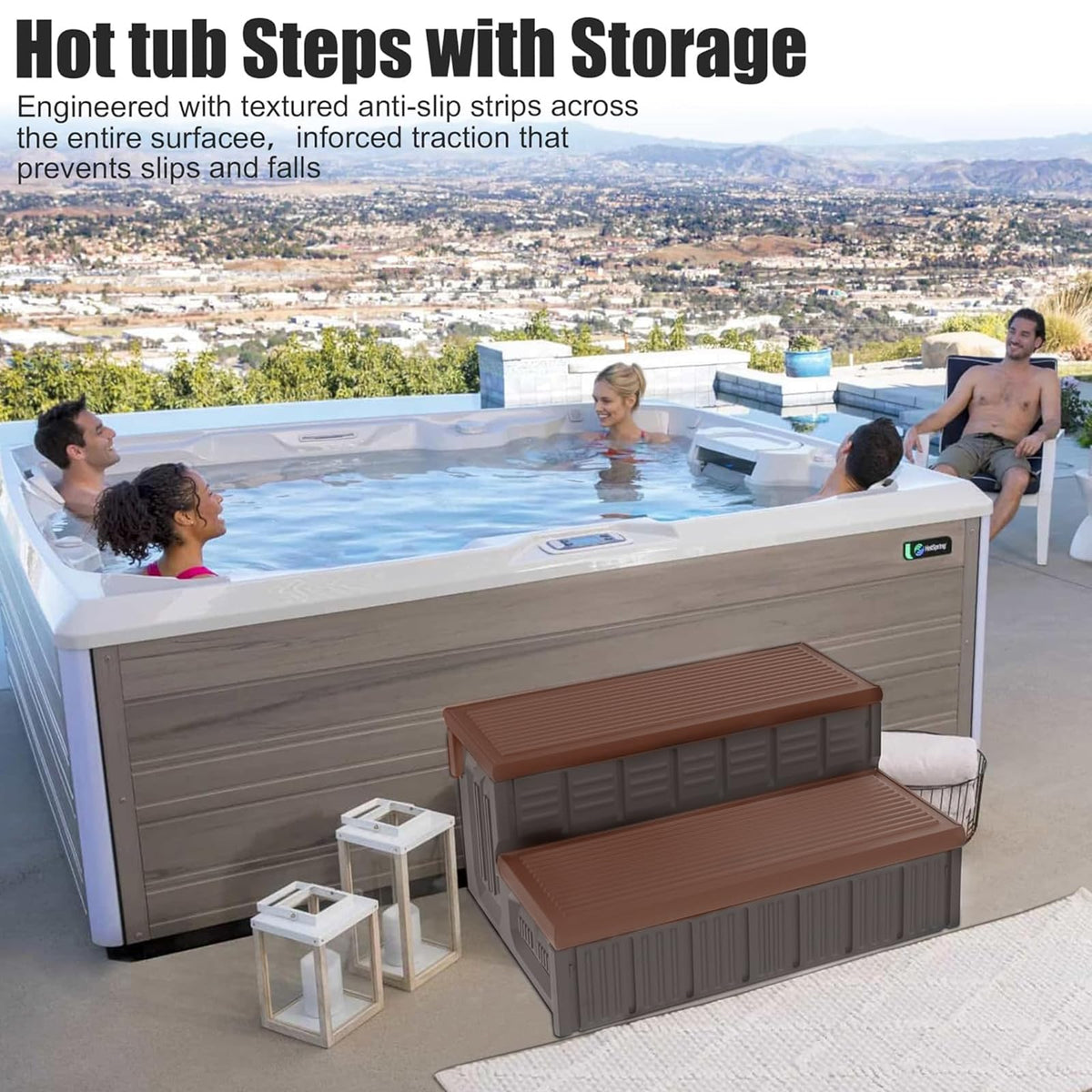 Marketty hot tub steps anti-slip surface ensures secure entry even when wet.