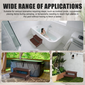 MARKETTY hot tub steps alongside tub for indoor and outdoor convenience.