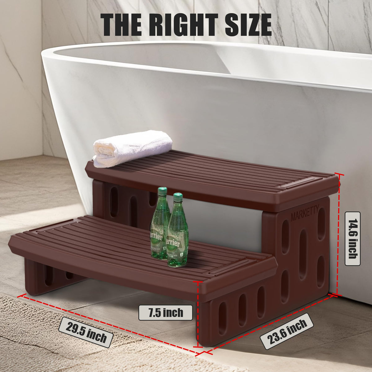MARKETTY hot tub steps showing non-slip striping to reduce slips.