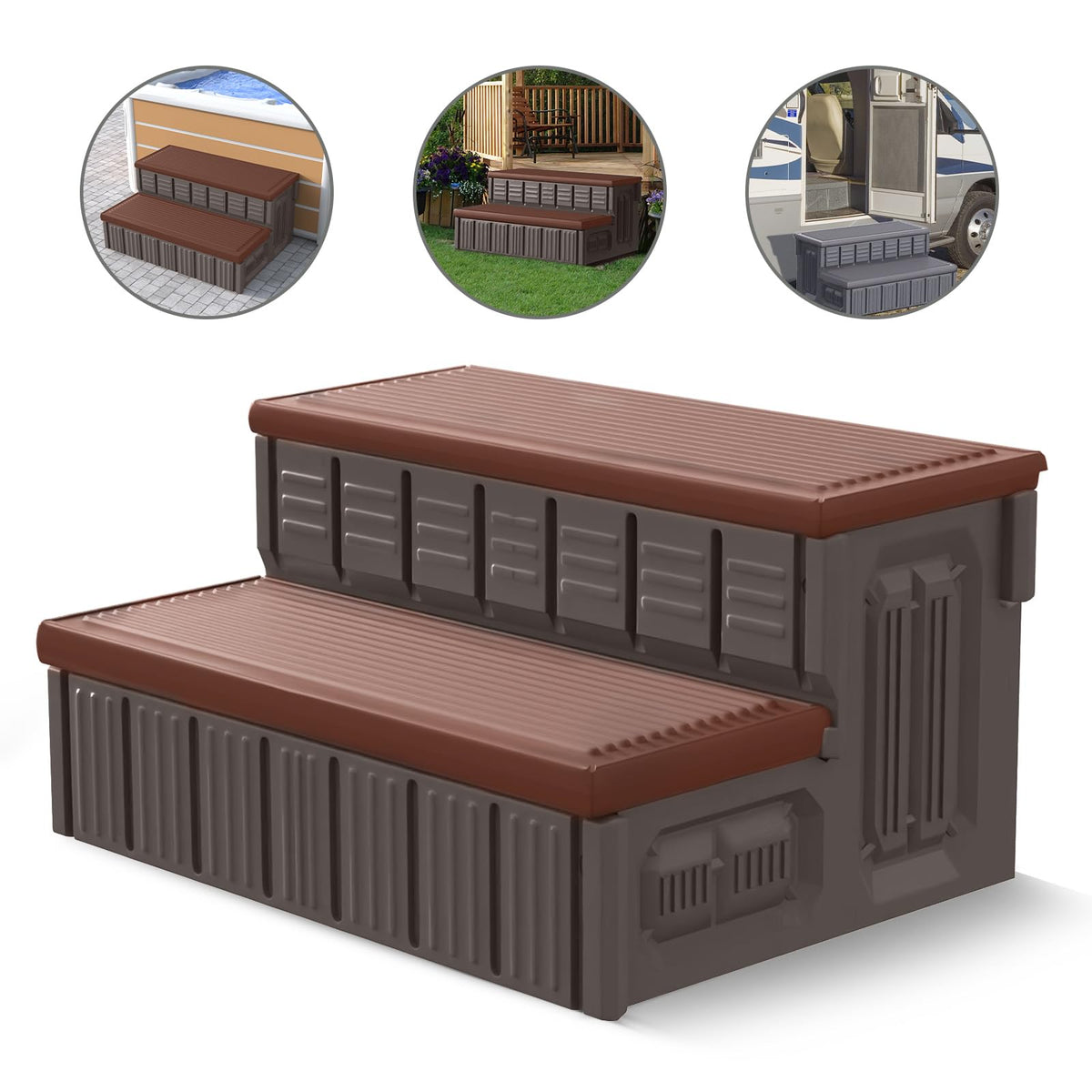 Marketty sleek, neutral design complements outdoor spa areas.