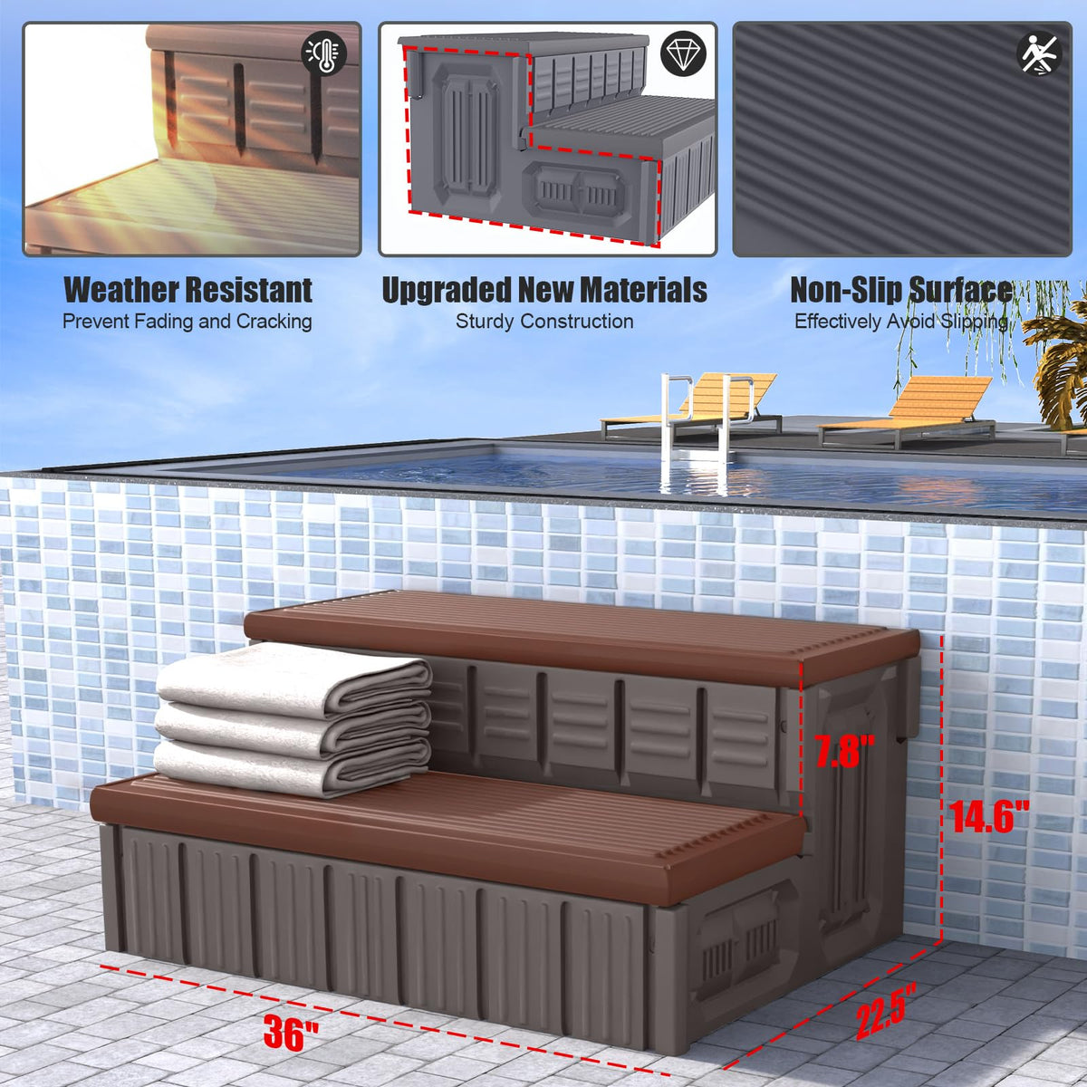 Marketty tool-free assembly spa steps for quick, hassle-free setup.