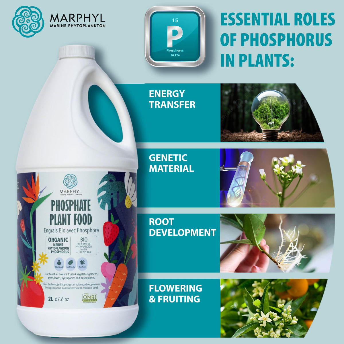 MARPHYL bottle beside blooming flowers indicating bloom support potential