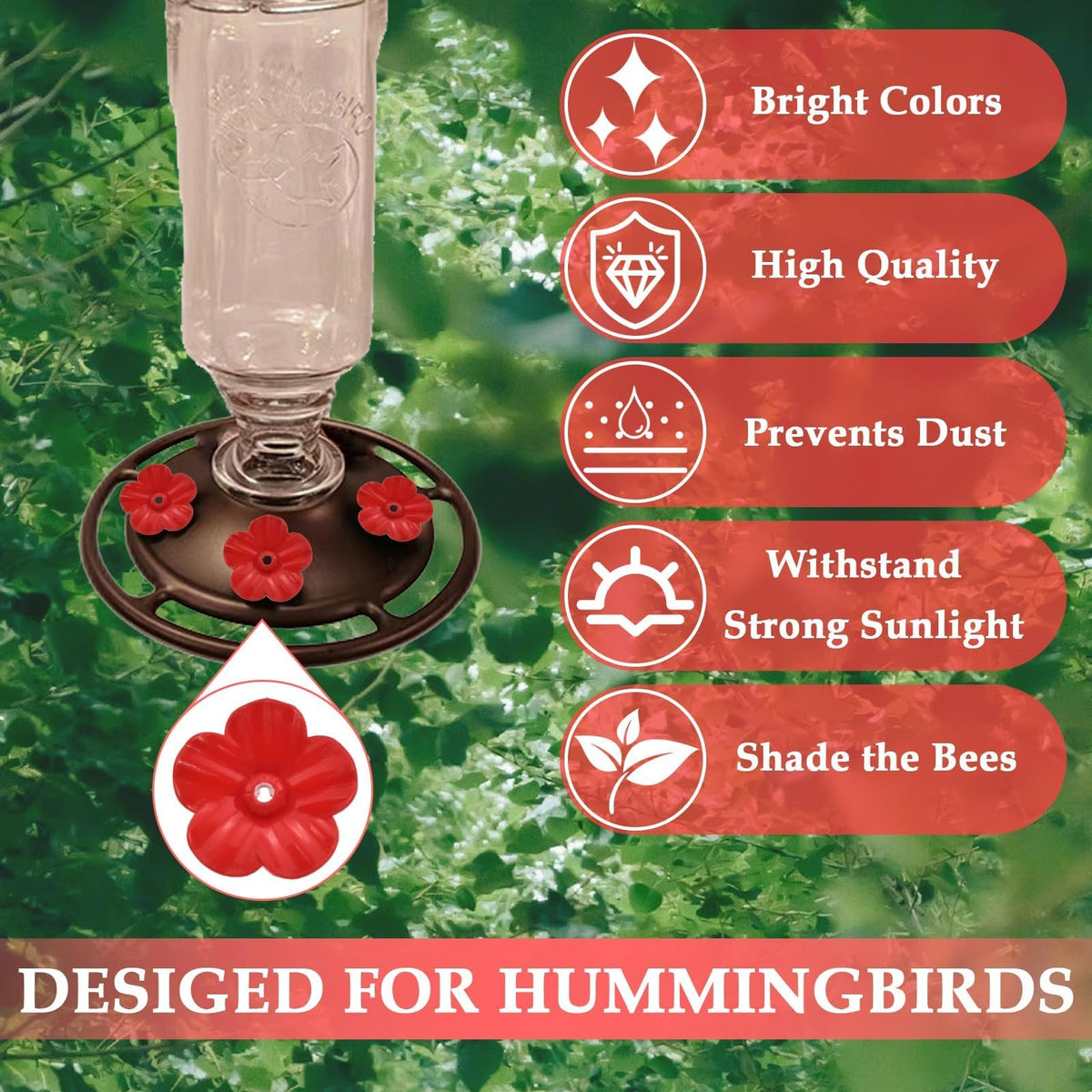 MARRTEUM red flowers in sunlit garden attract hummingbirds.