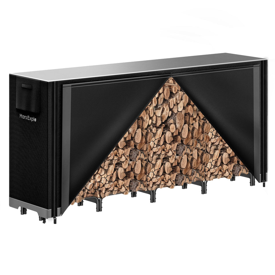 Mars Explo 8ft firewood rack outdoor keeps logs organized and ready for use