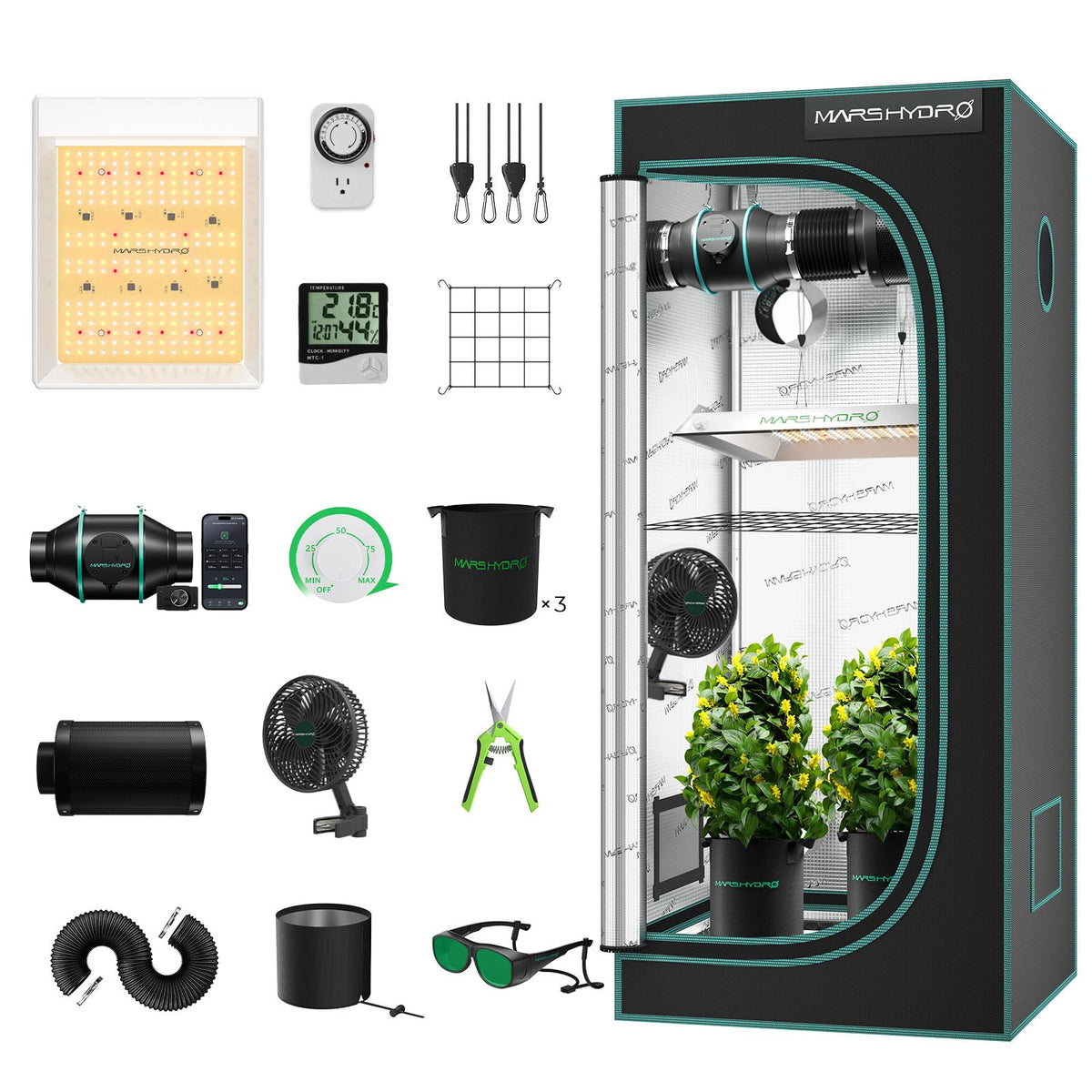 MARS HYDRO 2x2 grow tent kit front view showing compact grow space with sturdy frame