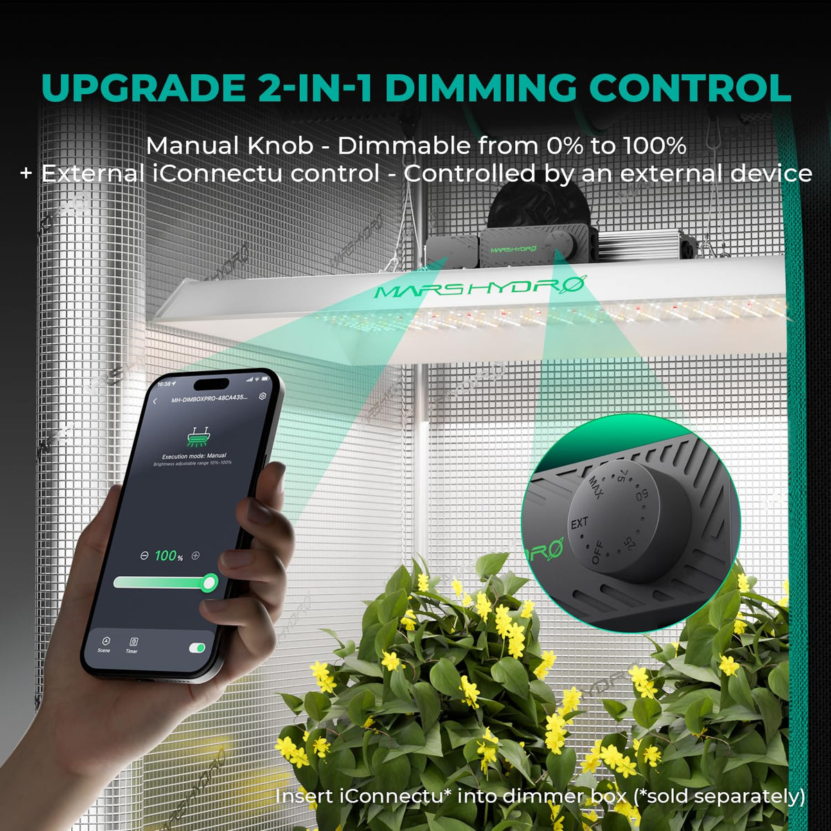 TS3000 dimmer control showing manual and smart dimming options