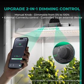 Mars Hydro TSW2000 dimmable brightness control for precise plant lighting.